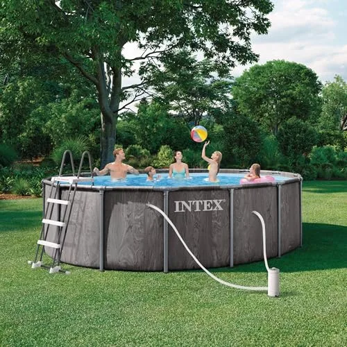Intex ▫️ Piscina desmontável, Greywood Prism Frame Premium, D457 x 122 cm, capacidade de 16 805 litros, escada, forro, cobertura, filtro de cartucho, montagem em 45 minutos, Ligações Ø32 mm (56093) 2