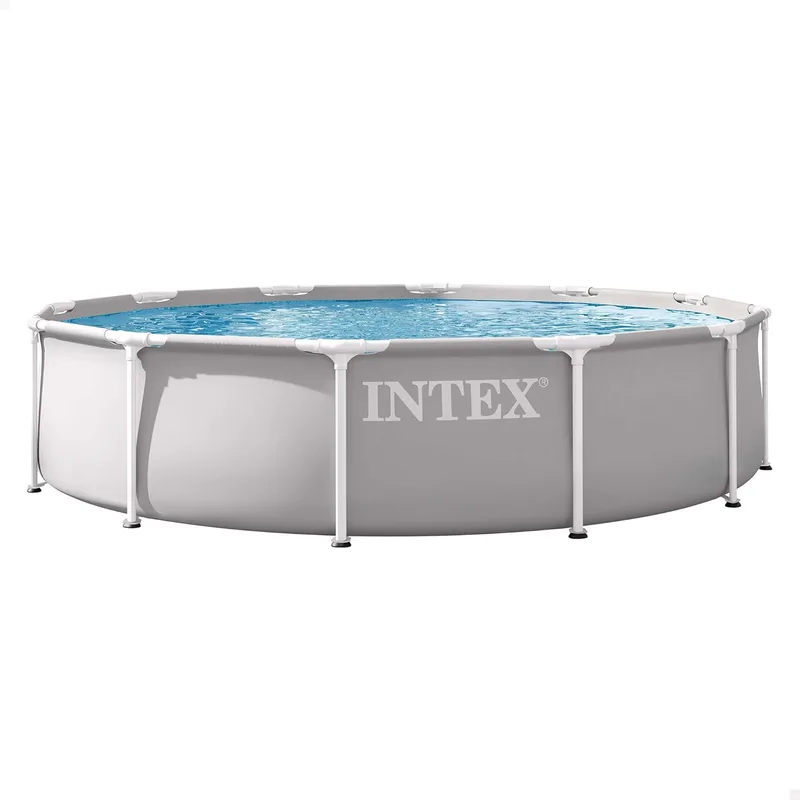 Intex ▫️ Piscina desmontável, Cinza, D366x76 cm, Capacidade 6.503 litros, Estrutura metálica, Ideal para 5 pessoas, Montagem 30 minutos, Ligações do filtro Ø32 mm (56080)