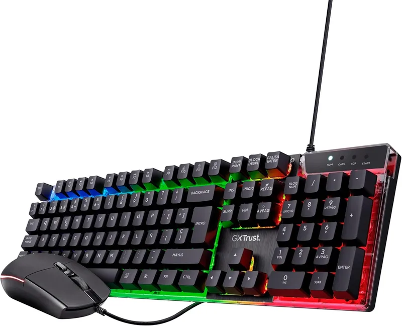 GXTrust ▫️ 838 Azor Gaming Keyboard and Mouse with Spanish QWERTY Cable, LED Lighting, 800-3000 dpi, Anti-Ghosting, Gamer Pack for Windows Mac PC Gaming Laptop - Preto