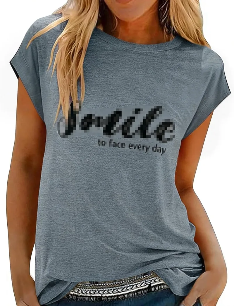 CMTOP ▫️ Camisetas femininas de manga curta Camiseta de gola redonda de verão Camiseta estampada casual sólida Camiseta básica estilosa Camisetas Tops