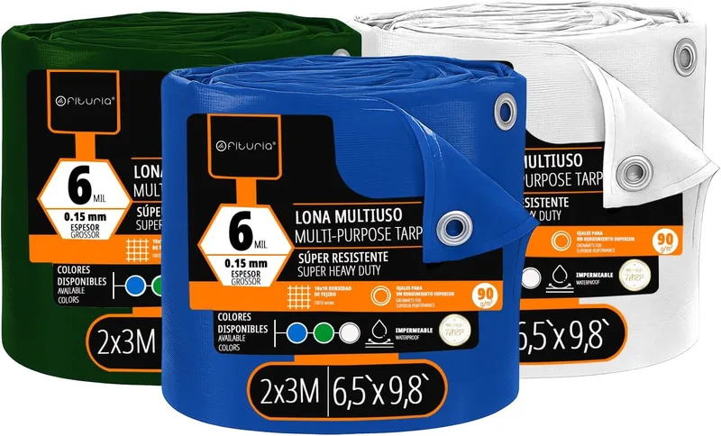 OFITURIA ▫️ Lona Multiusos Impermeável 2 x 3 m, Mistura de 3 Cores, Embalagem de 3 unidades, Ideal para Cobrir e Proteger Móveis e Objetos no Exterior, no jardim, em acampamentos e em obras (2x3m, 3 unidades)