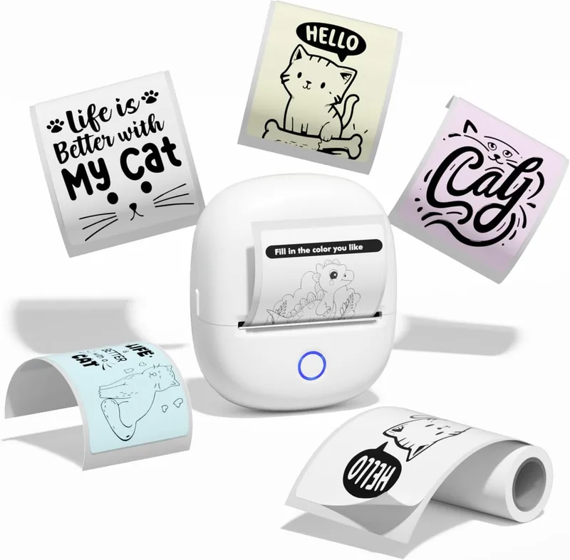 Bisofice ▫️ C2 Mini impressora para smartphone com 11 rolos de papel de impressão, mini impressora fotográfica Bluetooth, impressora de etiquetas autocolantes para notas de estudo, bricolage, diário, diário, etc.