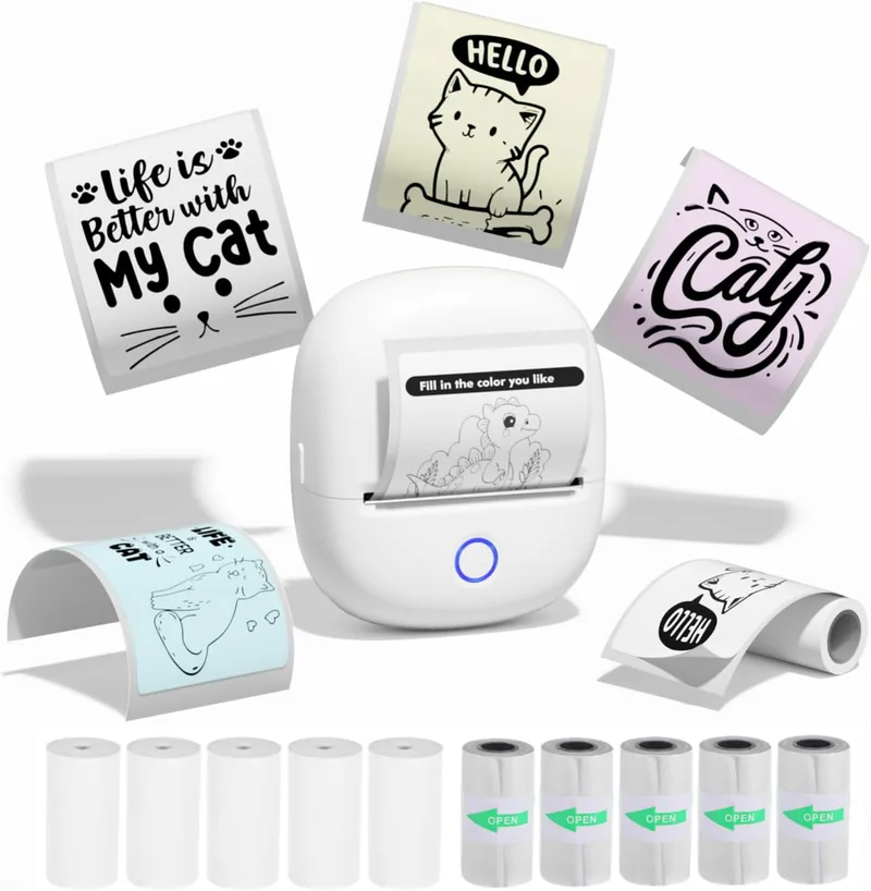 Bisofice ▫️ C2 Mini impressora para smartphone com 11 rolos de papel de impressão, mini impressora fotográfica Bluetooth, impressora de etiquetas autocolantes para notas de estudo, bricolage, diário, journaling, etc.