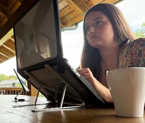 ENDABUY ▫️ Suporte portátil dobrável. Suporte para computador portátil. 7 ângulos. Elevador portátil. Suporte de refrigeração para computador portátil. Máxima compatibilidade com computadores portáteis, MacBooks, iPads e tablets. Alumínio. 2