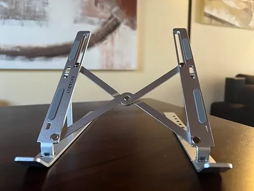 ENDABUY ▫️ Suporte portátil dobrável. Suporte para computador portátil. 7 ângulos. Elevador portátil. Suporte de refrigeração para computador portátil. Máxima compatibilidade com computadores portáteis, MacBooks, iPads e tablets. Alumínio. 6