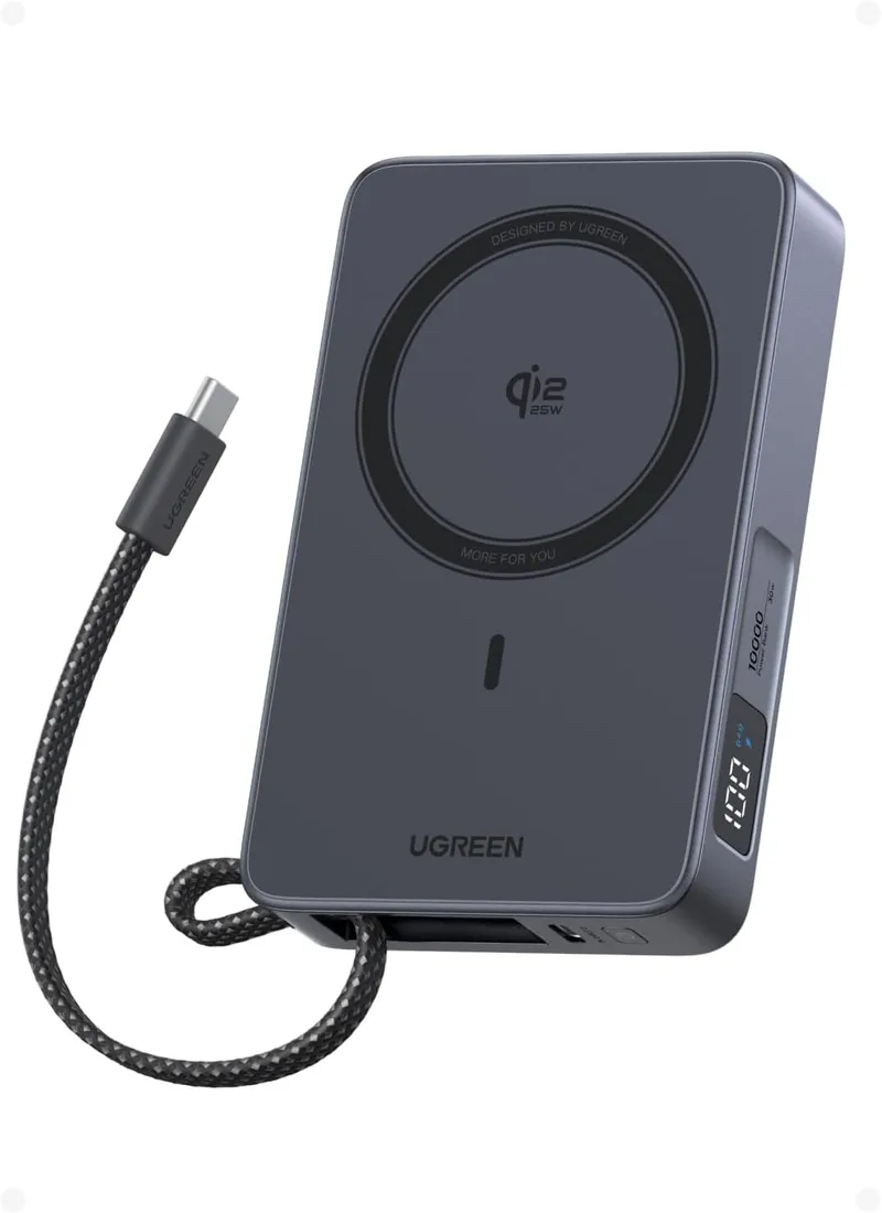 UGREEN ▫️ Magflow Qi2 Power Bank Magsafe de 25 W, 10 000 mAh, USB-C PD 30 W (Cinzento) | Bateria externa com carregador sem fios magnético, carregamento rápido e ecrã digital, compatível com iPhone 17, 16, 15, 14, 13 e 12