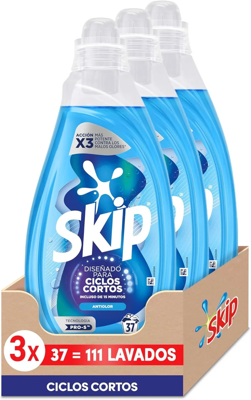 Skip ▫️ Detergente de Ciclo Curto Anti-odor 37 LAV (Embalagem de 3)