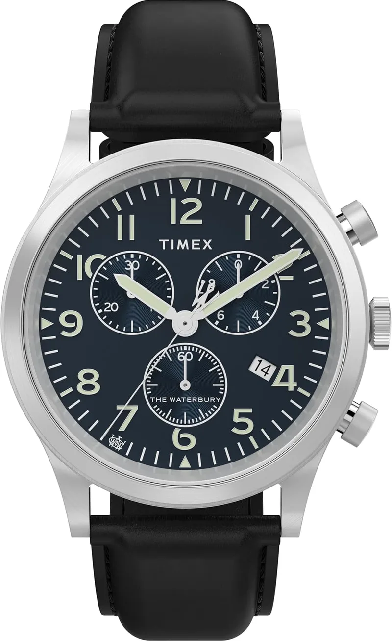 Timex ▫️ Waterbury TW2Y54100 - Relógio cronógrafo com bracelete em pele de 42 mm para homem