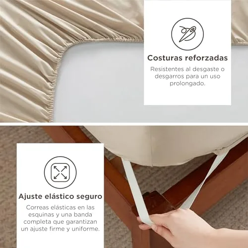 Bedsure ▫️ Conjunto de lençóis em microfibra, cor bege - 90 x 190 cm, 3 peças 4
