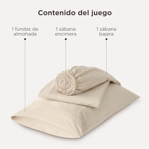Bedsure ▫️ Conjunto de lençóis em microfibra, cor bege - 90 x 190 cm, 3 peças 7