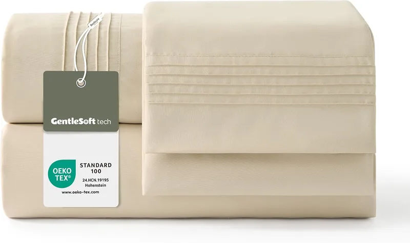 Bedsure ▫️ Conjunto de lençóis em microfibra, cor bege - 90 x 190 cm, 3 peças
