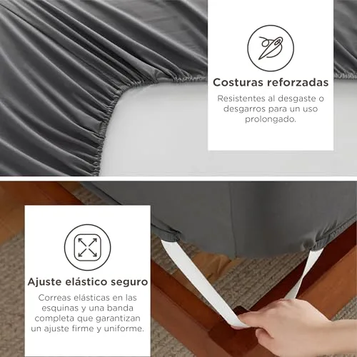 Bedsure ▫️ Conjunto de lençóis 90x190 cm - 3 peças, altura 30 cm, cinzento 2