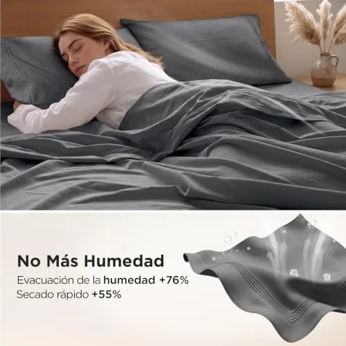Bedsure ▫️ Conjunto de lençóis 90x190 cm - 3 peças, altura 30 cm, cinzento 3