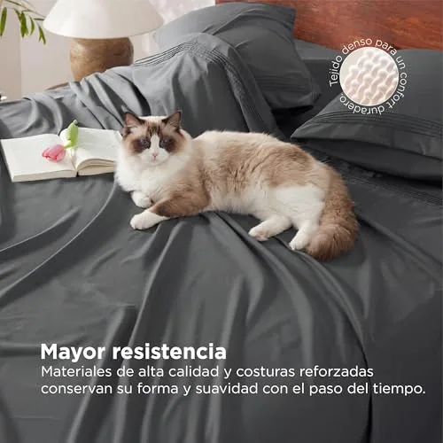 Bedsure ▫️ Conjunto de lençóis 90x190 cm - 3 peças, altura 30 cm, cinzento 6