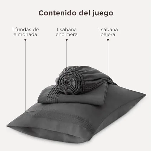 Bedsure ▫️ Conjunto de lençóis 90x190 cm - 3 peças, altura 30 cm, cinzento 7