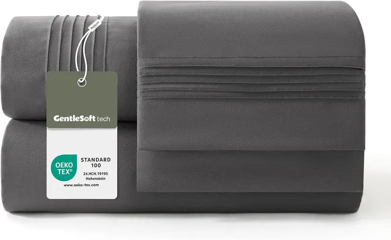 Bedsure ▫️ Conjunto de lençóis 90x190 cm - 3 peças, altura 30 cm, cinzento
