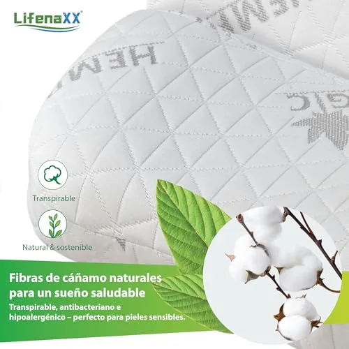 Lifenaxx ▫️ Almofada cervical de cânhamo LX-053 – Almofada ergonómica de espuma viscoelástica com capa lavável – Apoio natural para o pescoço, respirável e confortável 3