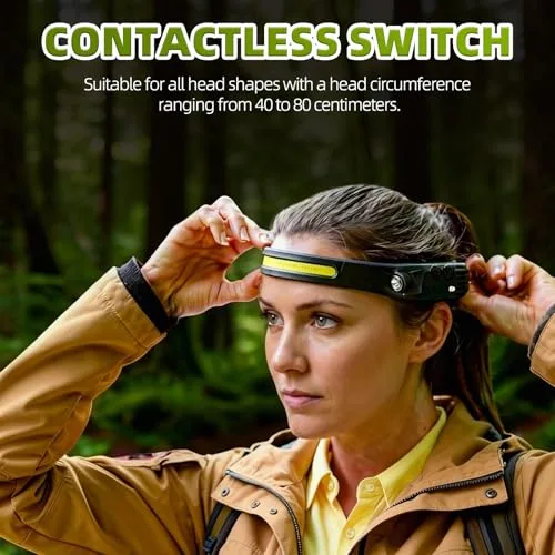 AHYDFSR ▫️ Conjunto de 4 lanternas frontais, lanterna frontal LED recarregável via USB-C, lanterna de cabeça, sensor de movimento, 5 modos de iluminação, ângulo de 230°, lanterna frontal de cabeça para campismo, pesca, caminhadas e trabalhos de manutenção 4