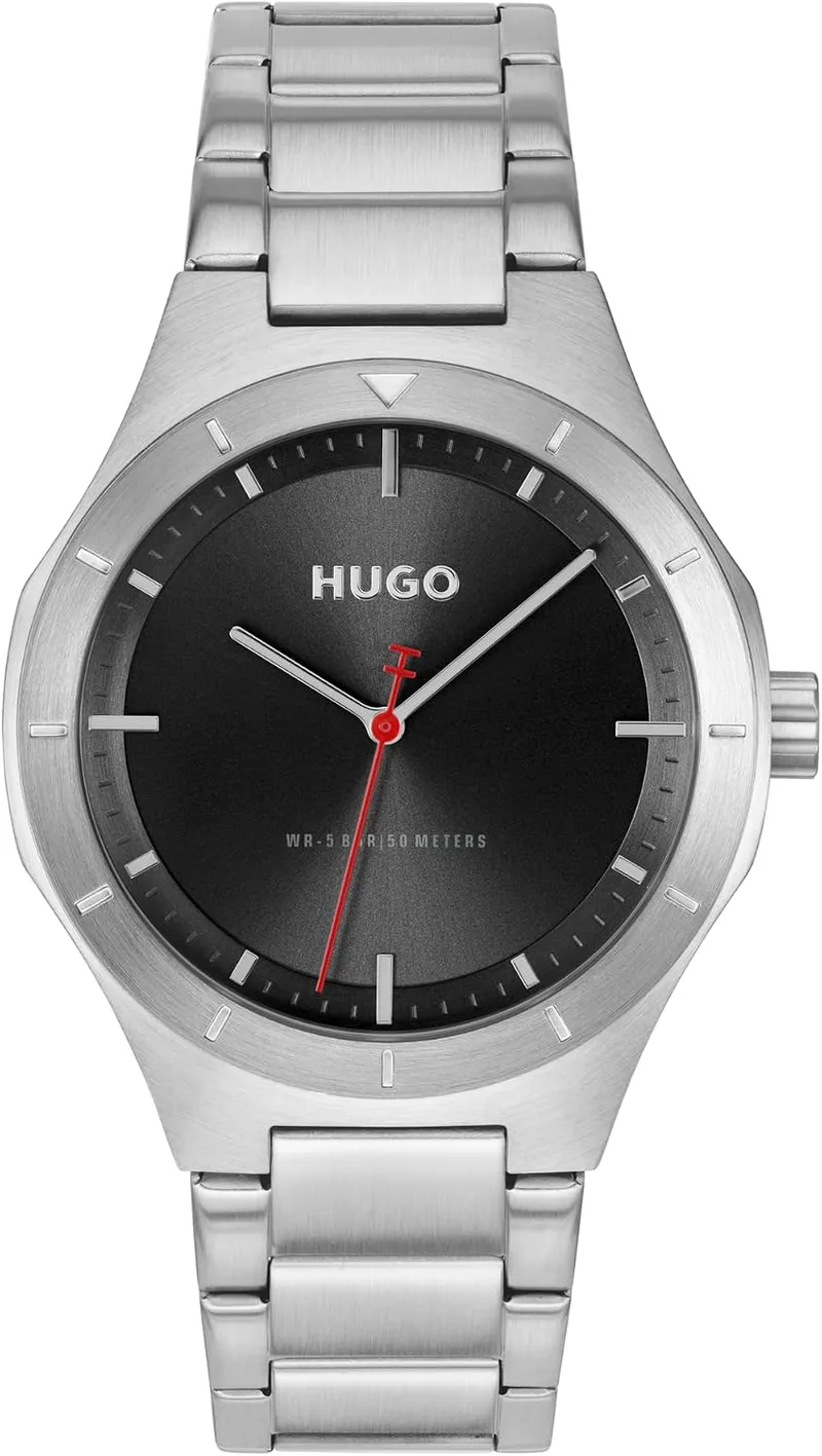 HUGO ▫️ Relógio com movimento de quartzo de três ponteiros, coleção #Lit, com bracelete em aço inoxidável
