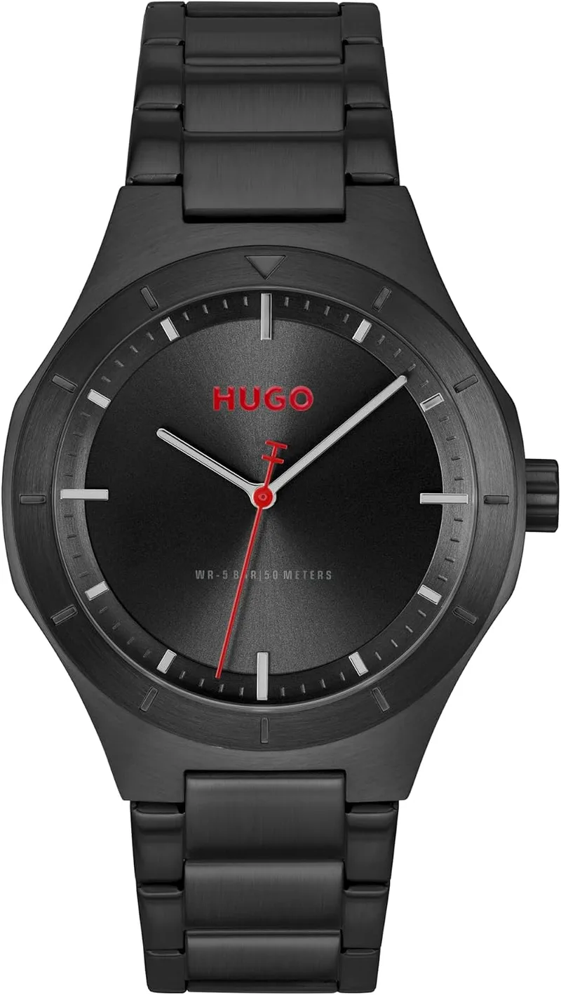 HUGO ▫️ Relógio com movimento de quartzo de três ponteiros, coleção #Lit, com bracelete em aço inoxidável