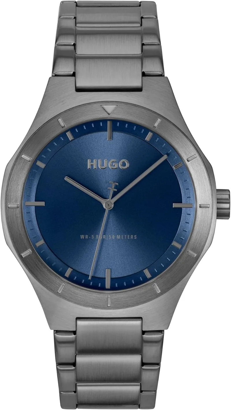 HUGO ▫️ Relógio com movimento de quartzo de três ponteiros, coleção #Lit, com bracelete em aço inoxidável