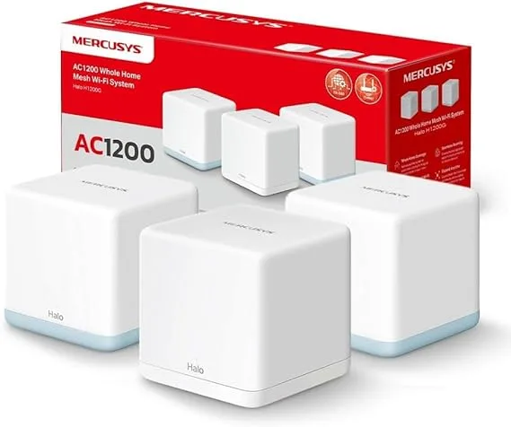 MERCUSYS ▫️ Halo H1200G (3-Pack) - AC1200 Gigabit Dual Band WiFi Mesh AC1200, Cobertura até 320 m², Roaming Inteligente, 1.2 Gbps, 6 Portas Gigabit, Controlo por App