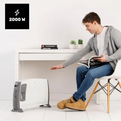 Taurus ▫️ Radiador convector Clima Turbo 2000 | 2000 W | 3 níveis de aquecimento + Turbo | Termóstato ajustável | Áreas até 20 m² | Pés incluídos | Pega de transporte 2