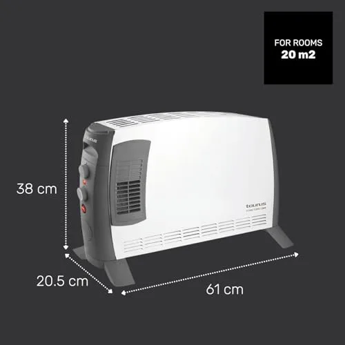 Taurus ▫️ Radiador convector Clima Turbo 2000 | 2000 W | 3 níveis de aquecimento + Turbo | Termóstato ajustável | Áreas até 20 m² | Pés incluídos | Pega de transporte 7