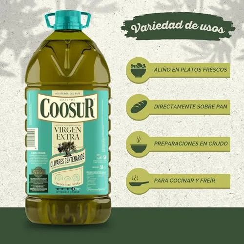 COOSUR ▫️ Azeite Virgem Extra de Oliveiras Centenárias, Garrafa de 5 L. 100% AOVE proveniente de azeitonas da variedade Picual, de oliveiras centenárias da nossa quinta Las Chozas, em Sabiote, Jaén. Aromático e intenso. 3
