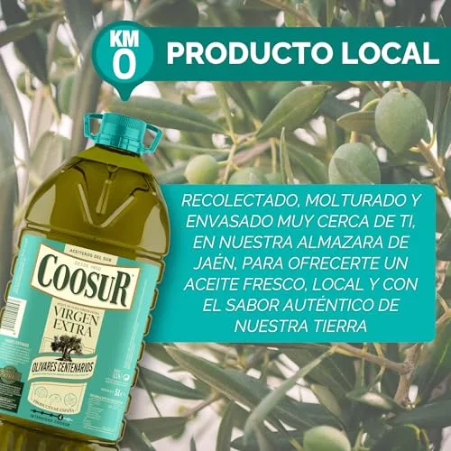 COOSUR ▫️ Azeite Virgem Extra de Oliveiras Centenárias, Garrafa de 5 L. 100% AOVE proveniente de azeitonas da variedade Picual, de oliveiras centenárias da nossa quinta Las Chozas, em Sabiote, Jaén. Aromático e intenso. 4
