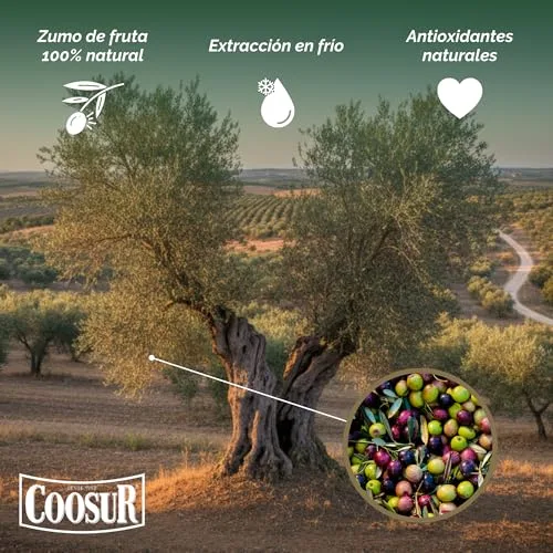 COOSUR ▫️ Azeite Virgem Extra de Oliveiras Centenárias, Garrafa de 5 L. 100% AOVE proveniente de azeitonas da variedade Picual, de oliveiras centenárias da nossa quinta Las Chozas, em Sabiote, Jaén. Aromático e intenso. 5