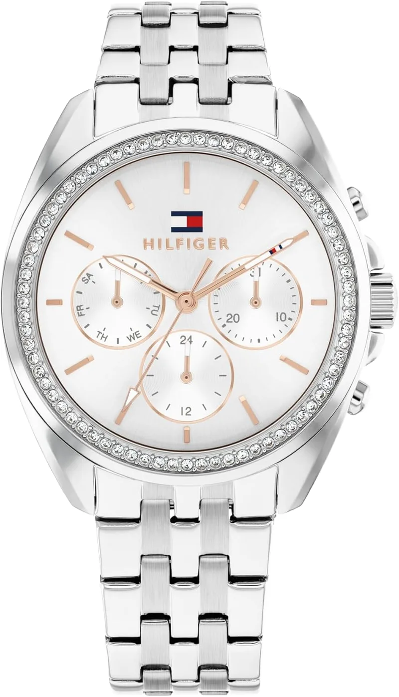 Relógio de Quartzo Analógico Multifunções Tommy Hilfiger para mulher com bracelete em aço inoxidável