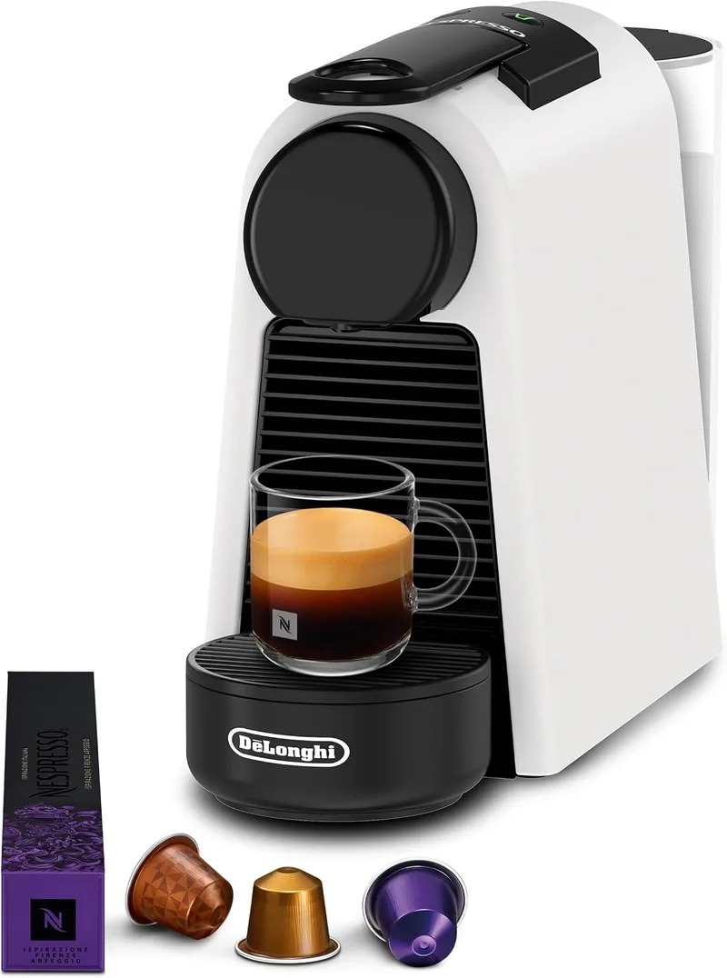 Nespresso ▫️ De'Longhi Essenza Mini – Máquina de café automática, máquina de cápsulas para uma chávena, conjunto de boas-vindas incluído, design compacto, pressão de 19 bar, branco mate (EN85.WMT)