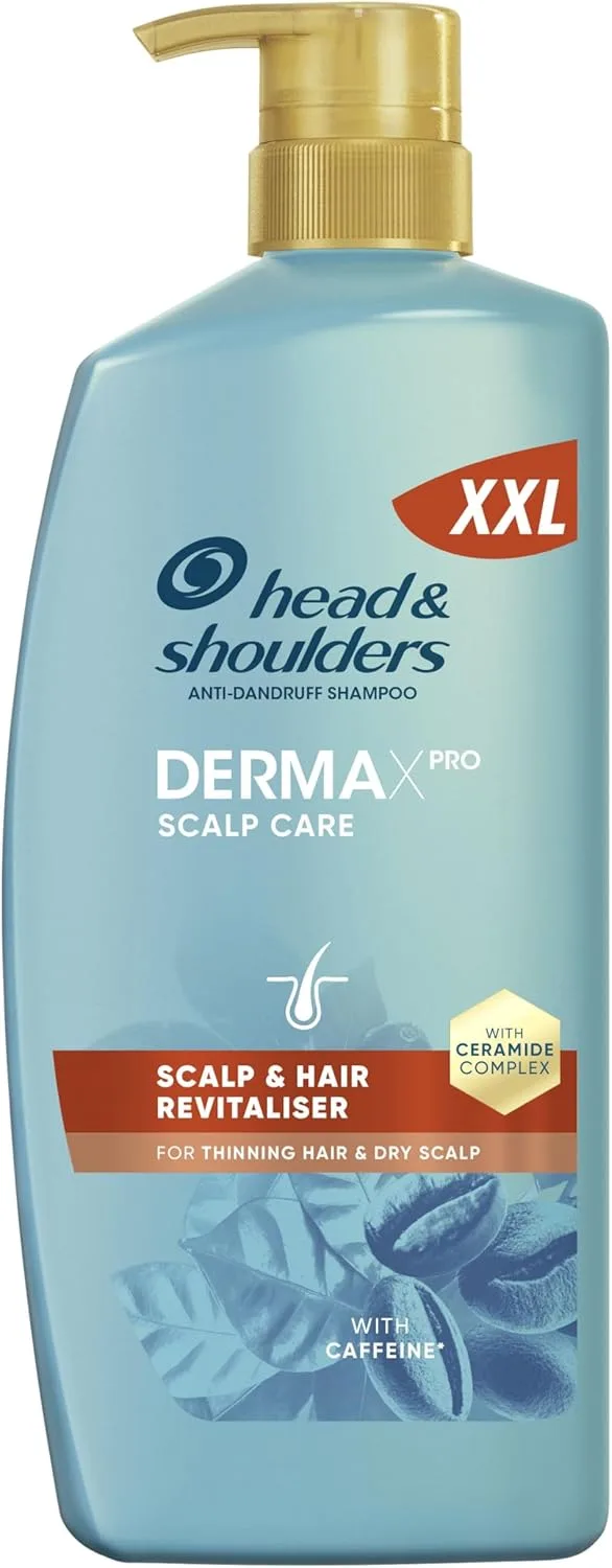 Head & Shoulders ▫️ H&S DermaXPro Champô Revitalizante Anticaspa 800 ml com Cafeína e Complexo de Ceramidas. Hidrata o couro cabeludo seco e o cabelo e ajuda a reforçar a barreira cutânea