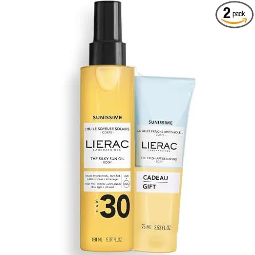Lierac ▫️ Sunissime - Conjunto Duplo: Óleo Solar Sedoso FPS 30 150 ml + Gel Refrescante Pós-Sol 75 ml (oferta) - Tratamento para o rosto e o corpo - Protege, hidrata e realça a pele - Textura leve