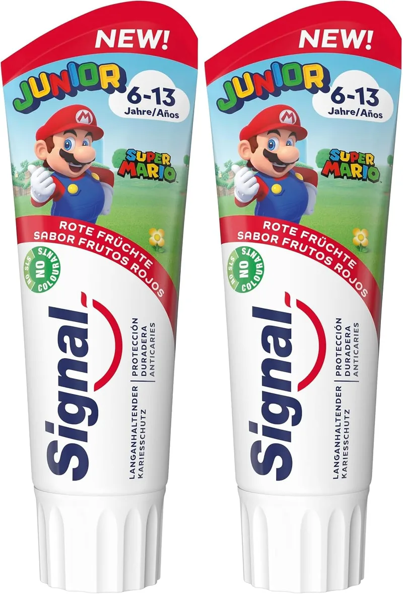 Signal ▫️ Pasta de Dentes Júnior 6-13 anos, Sabor a Frutos Vermelhos, para dentes de leite e definitivos, 75 ml x 1 (Embalagem de 2)