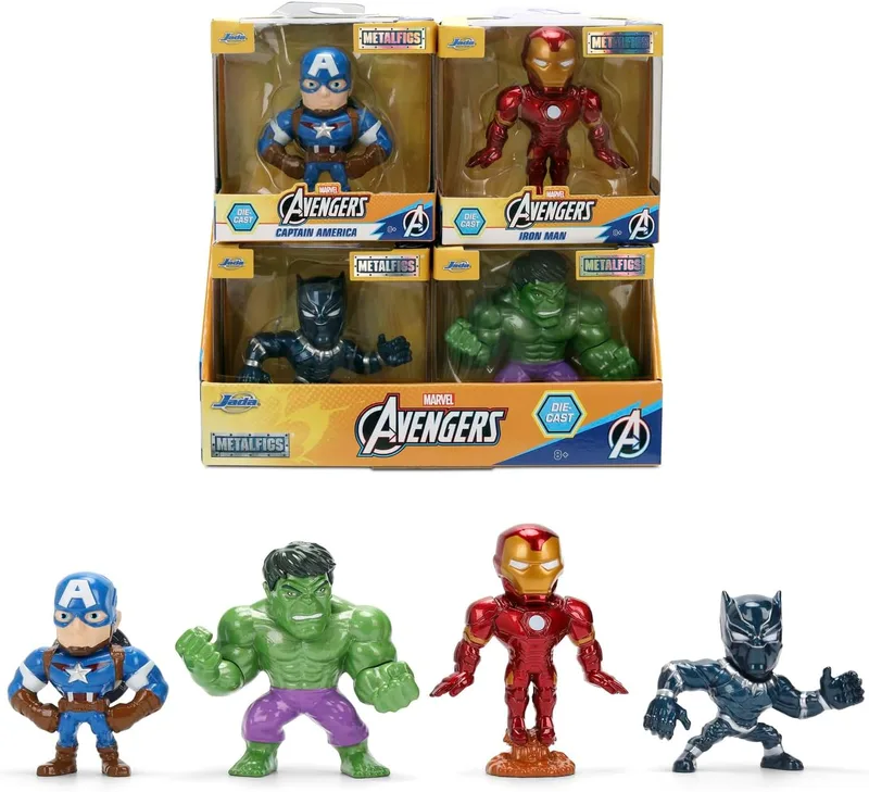 Jada ▫️ Figura Toys Marvel Avengers (1 unidade) - 1 de 4 figuras colecionáveis em metal (Homem de Ferro, Capitão América, Hulk, Pantera Negra) para fãs e colecionadores a partir dos 8 anos, seleção aleatória