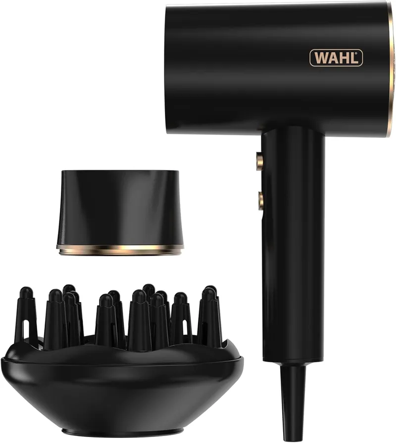Wahl ▫️ Secador de cabelo Ionic Flow, secagem profissional, sem frizz, potente, leve, ar frio, concentração de calor, difusor, velocidade rápida, penteado, compacto, viagem