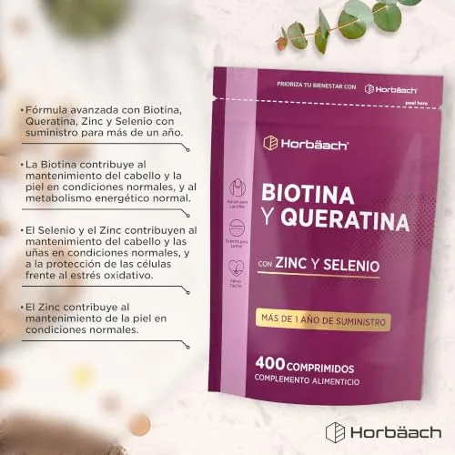 Horbäach ▫️ Biotina Max com Queratina, Zinco e Selénio | Mais de 1 ano de tratamento - 400 comprimidos | Complexo de vitamina B7 | Horbaach 2