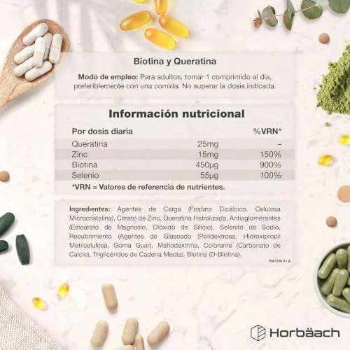 Horbäach ▫️ Biotina Max com Queratina, Zinco e Selénio | Mais de 1 ano de tratamento - 400 comprimidos | Complexo de vitamina B7 | Horbaach 3