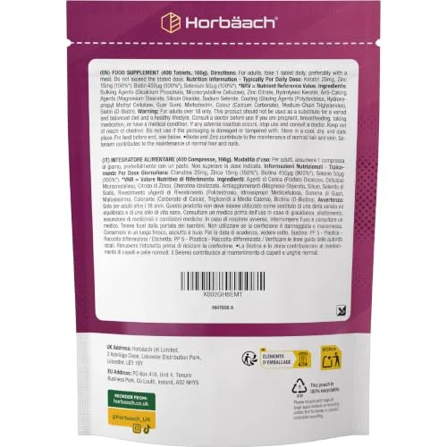 Horbäach ▫️ Biotina Max com Queratina, Zinco e Selénio | Mais de 1 ano de tratamento - 400 comprimidos | Complexo de vitamina B7 | Horbaach 5