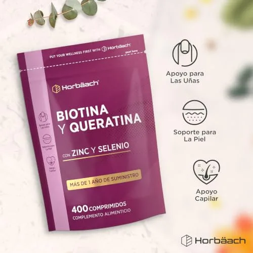 Horbäach ▫️ Biotina Max com Queratina, Zinco e Selénio | Mais de 1 ano de tratamento - 400 comprimidos | Complexo de vitamina B7 | Horbaach 7