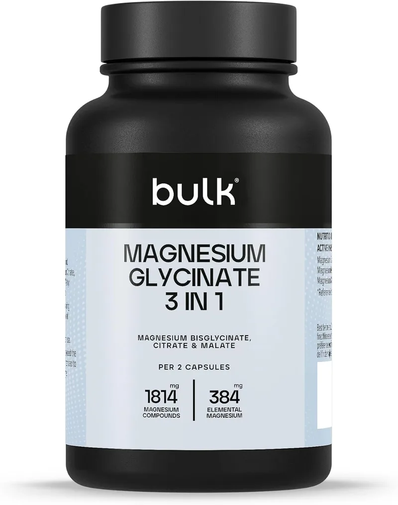 Bulk ▫️ Magnesium 3 in 1 Complex : 900 mg de alta absorção : Suplemento de magnésio de força tripla com bisglicinato, citrato, malato : Apoia a função muscular, a energia e a recuperação : 90 comprimidos