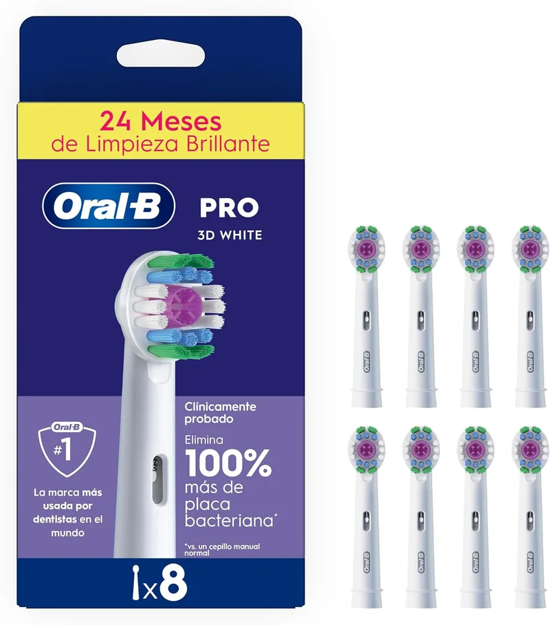 Oral-B ▫️ 3D White Cabeças de substituição originais, branco, embalagem de 8 - Recambios para escova de dentes elétrica Pro, remoção de manchas superficiais, efeito branqueador