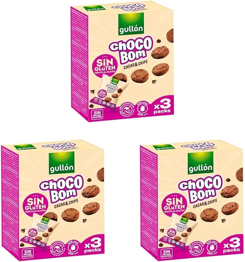 Gullón ▫️ Choco Bom Mini Biscoitos Sem Glúten de Cacau 120g (3x40g) (Embalagem de 3)