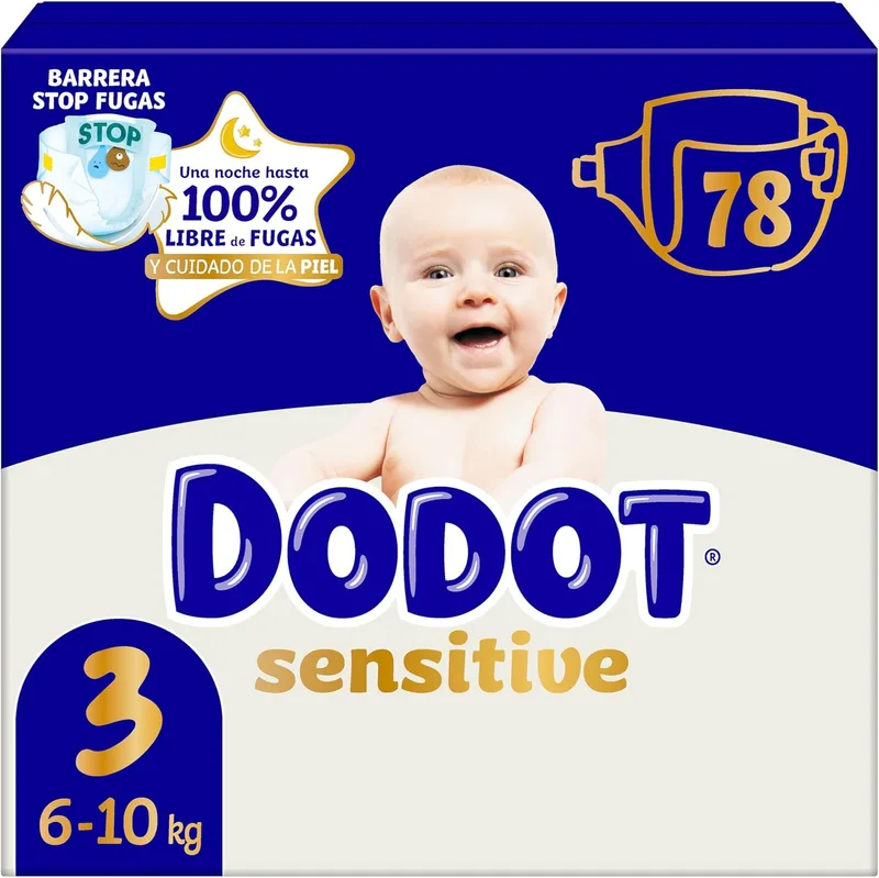 DODOT ▫️ Sensitive Tamanho 3, 78 fraldas, 6kg-10kg, até 1 noite 100% sem fugas e cuidados da pele