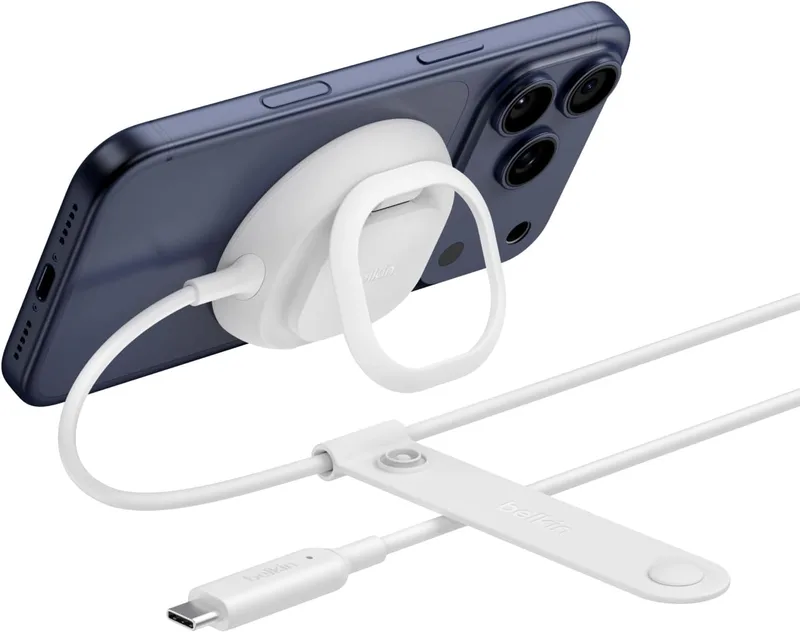 Belkin ▫️ Carregador sem fios magnético UltraCharge Qi2 de 25 W, carregamento rápido, compatível com MagSafe, refrigeração passiva e suporte, para a série iPhone 17, Pixelsnap e AirPods Pro - Branco