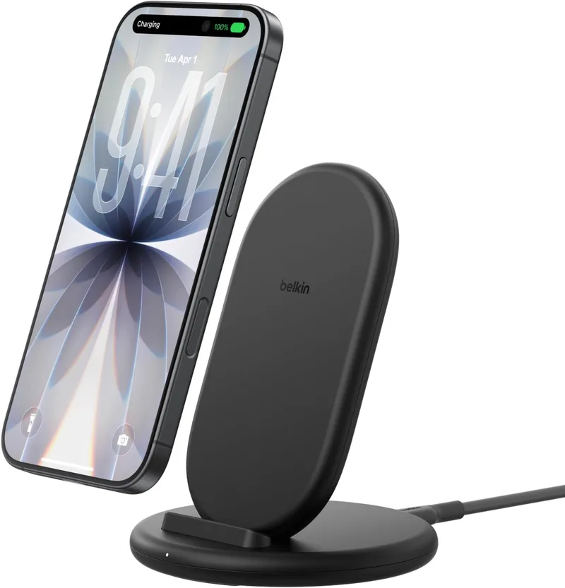 Belkin ▫️ Carregador sem fios BoostCharge, base de carregamento compatível com capas de telemóvel, carregador sem fios para iPhone, Samsung, Pixel e outros, cabo incluído, preto