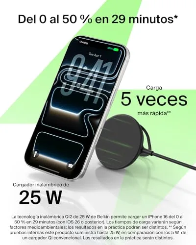 Belkin ▫️ Carregador sem fios magnético UltraCharge Qi2 de 25 W, carregamento rápido, compatível com MagSafe, refrigeração passiva e suporte, para a série iPhone 17, Pixelsnap e AirPods Pro - Preto 3