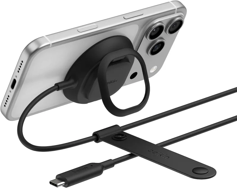Belkin ▫️ Carregador sem fios magnético UltraCharge Qi2 de 25 W, carregamento rápido, compatível com MagSafe, refrigeração passiva e suporte, para a série iPhone 17, Pixelsnap e AirPods Pro - Preto